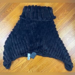 Volare New York Dark Brown Rabbit Fur Poncho